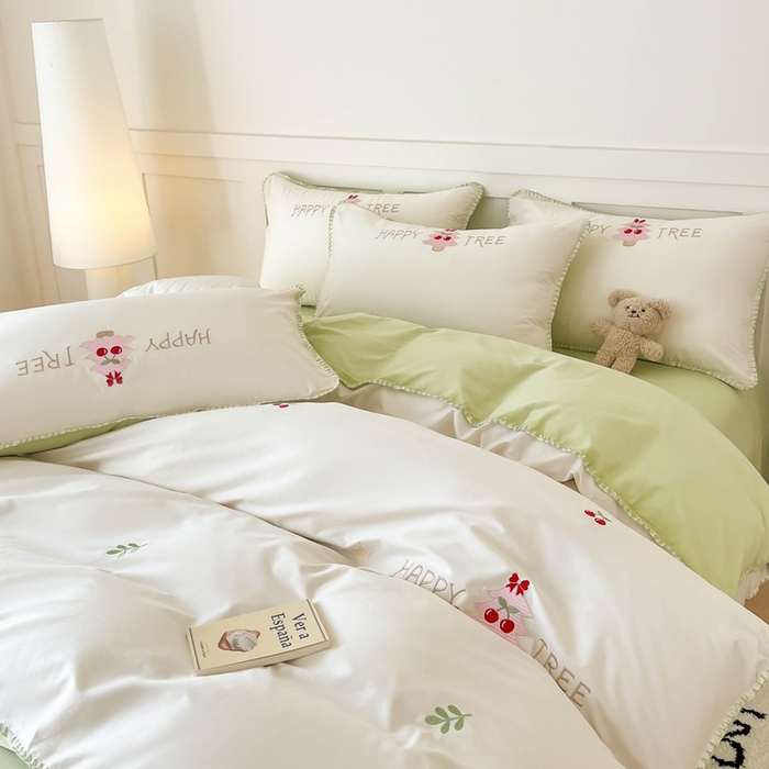 91家纺网 家纺一手货源 找家纺 （总）蜜柚 2026新款全棉贝壳边小清新刺绣花四件套