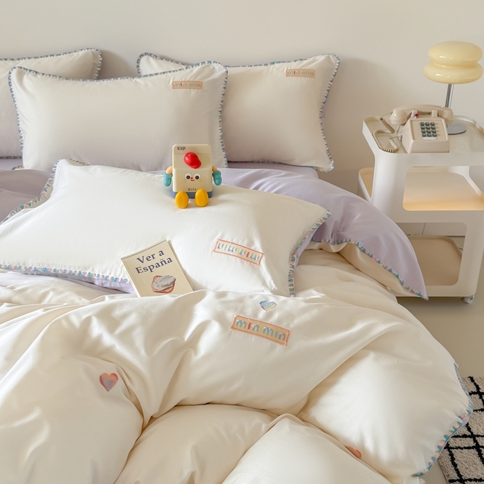 91家纺网 家纺一手货源 找家纺 （总）蜜柚 2026新款全棉贝壳边小清新刺绣花四件套