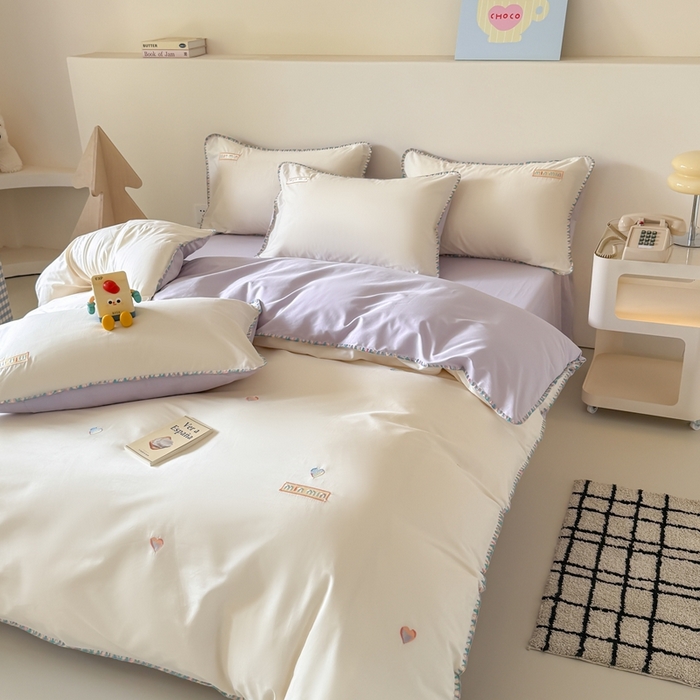 91家纺网 家纺一手货源 找家纺 （总）蜜柚 2026新款全棉贝壳边小清新刺绣花四件套