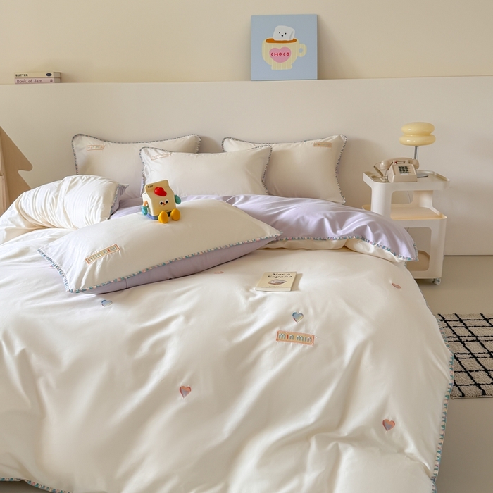 91家纺网 家纺一手货源 找家纺 （总）蜜柚 2026新款全棉贝壳边小清新刺绣花四件套