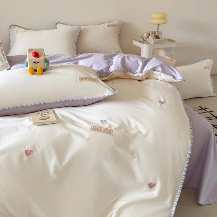 91家纺网 家纺一手货源 找家纺 （总）蜜柚 2026新款全棉贝壳边小清新刺绣花四件套