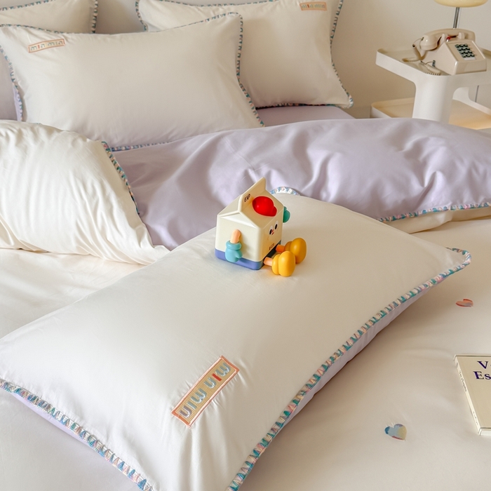 91家纺网 家纺一手货源 找家纺 蜜柚 2026新款全棉贝壳边小清新刺绣花四件套 爱心mini-白