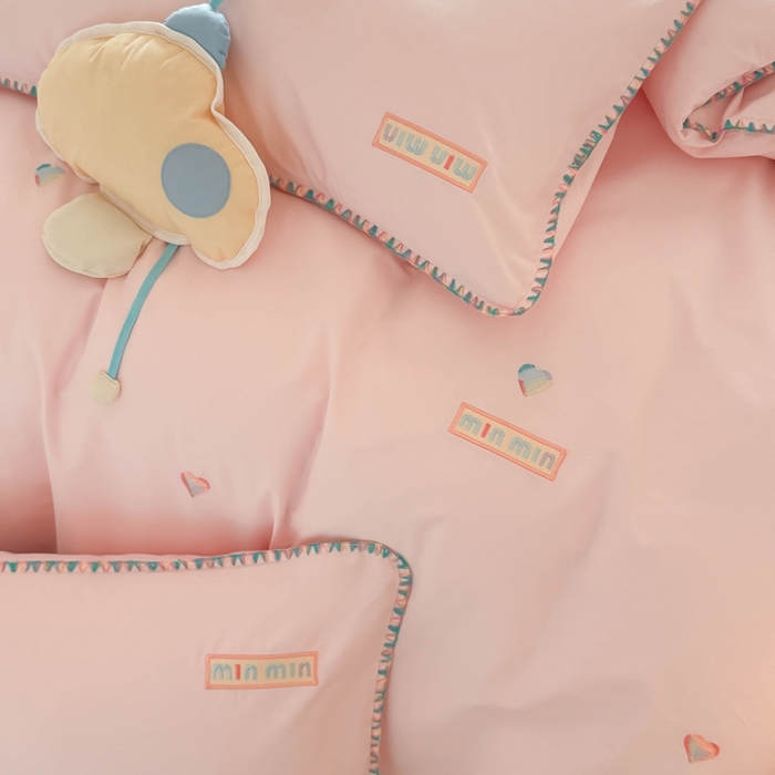 91家纺网 家纺一手货源 找家纺 蜜柚 2026新款全棉贝壳边小清新刺绣花四件套 爱心mini-粉