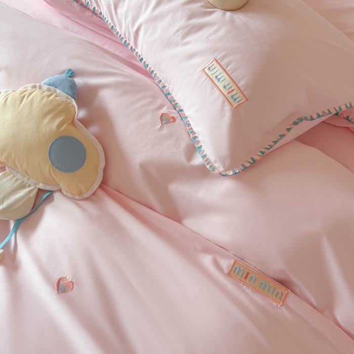 91家纺网 家纺一手货源 找家纺 蜜柚 2026新款全棉贝壳边小清新刺绣花四件套 爱心mini-粉