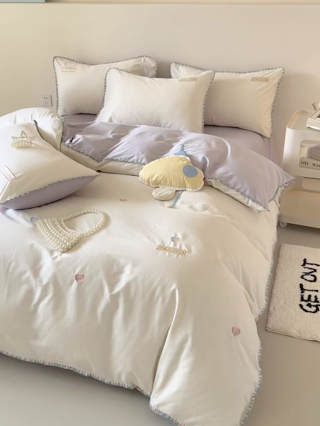 91家纺网 家纺一手货源 找家纺 （总）蜜柚 2026新款全棉贝壳边小清新刺绣花四件套