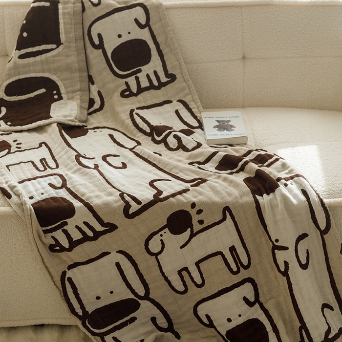 91家纺网 家纺一手货源 找家纺 沐珩家纺 2026新款全棉纯棉四层纱布浴巾沙发巾加大尺寸多功能毛巾毯 大鼻狗