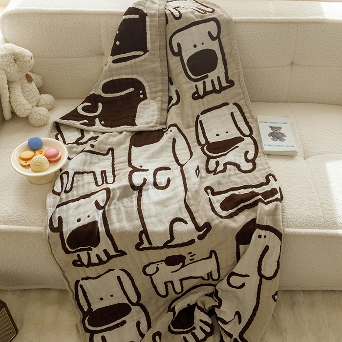 91家纺网 家纺一手货源 找家纺 沐珩家纺 2026新款全棉纯棉四层纱布浴巾沙发巾加大尺寸多功能毛巾毯 大鼻狗