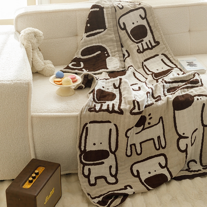 91家纺网 家纺一手货源 找家纺 沐珩家纺 2026新款全棉纯棉四层纱布浴巾沙发巾加大尺寸多功能毛巾毯 大鼻狗