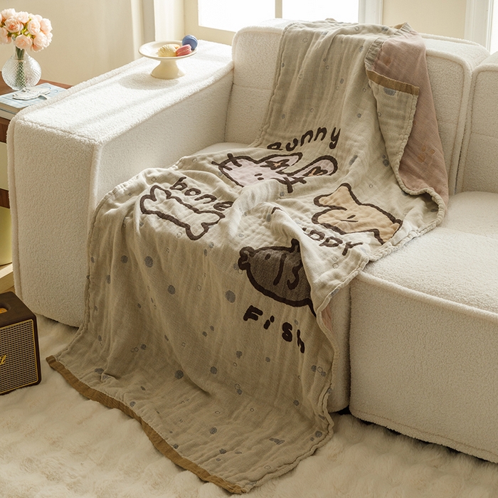 91家纺网 家纺一手货源 找家纺 沐珩家纺 2026新款全棉纯棉四层纱布浴巾沙发巾加大尺寸多功能毛巾毯 动物乐园