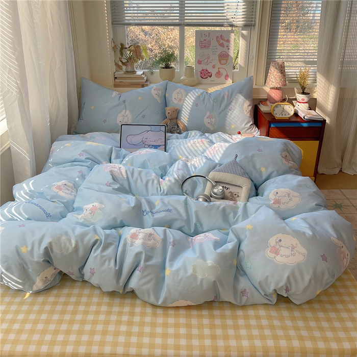 91家纺网 家纺一手货源 找家纺 桃子家居 2026新款A类三丽鸥正版授权卡通数码印花混搭纯棉印花系列四件套 棉三丽鸥-云朵玉桂狗