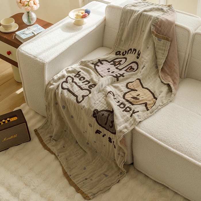 91家纺网 家纺一手货源 找家纺 沐珩家纺 2026新款全棉纯棉四层纱布浴巾沙发巾加大尺寸多功能毛巾毯 动物乐园