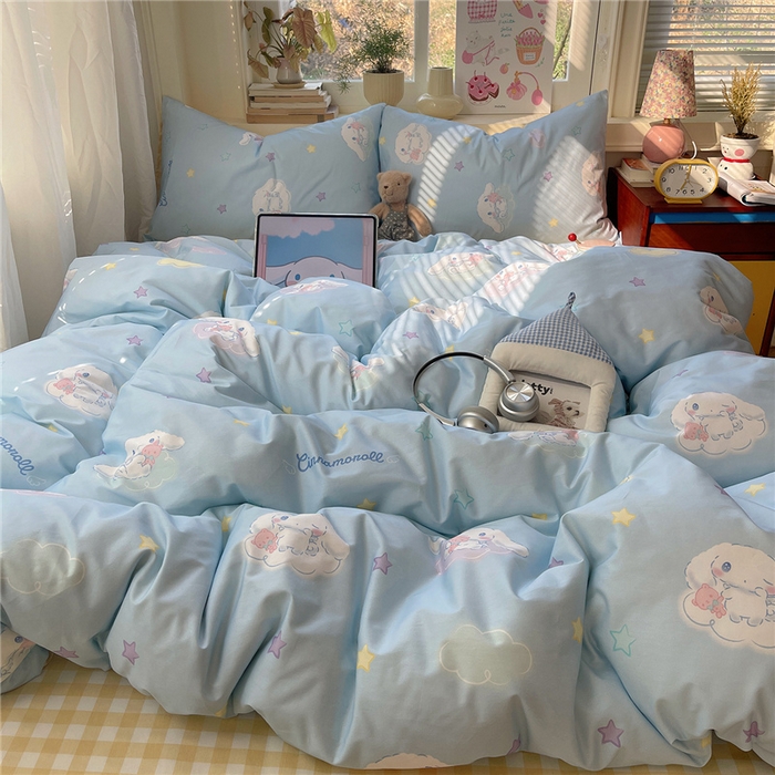 91家纺网 家纺一手货源 找家纺 桃子家居 2026新款A类三丽鸥正版授权卡通数码印花混搭纯棉印花系列四件套 棉三丽鸥-云朵玉桂狗