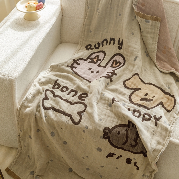 91家纺网 家纺一手货源 找家纺 沐珩家纺 2026新款全棉纯棉四层纱布浴巾沙发巾加大尺寸多功能毛巾毯 动物乐园