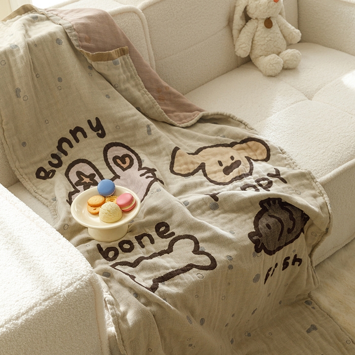 91家纺网 家纺一手货源 找家纺 沐珩家纺 2026新款全棉纯棉四层纱布浴巾沙发巾加大尺寸多功能毛巾毯 动物乐园