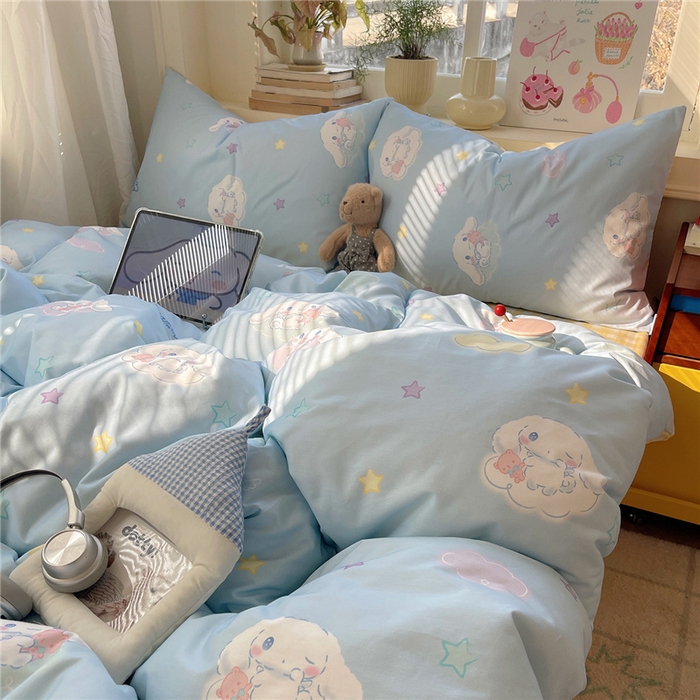 91家纺网 家纺一手货源 找家纺 桃子家居 2026新款A类三丽鸥正版授权卡通数码印花混搭纯棉印花系列四件套 棉三丽鸥-云朵玉桂狗