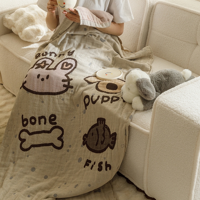 91家纺网 家纺一手货源 找家纺 沐珩家纺 2026新款全棉纯棉四层纱布浴巾沙发巾加大尺寸多功能毛巾毯 动物乐园