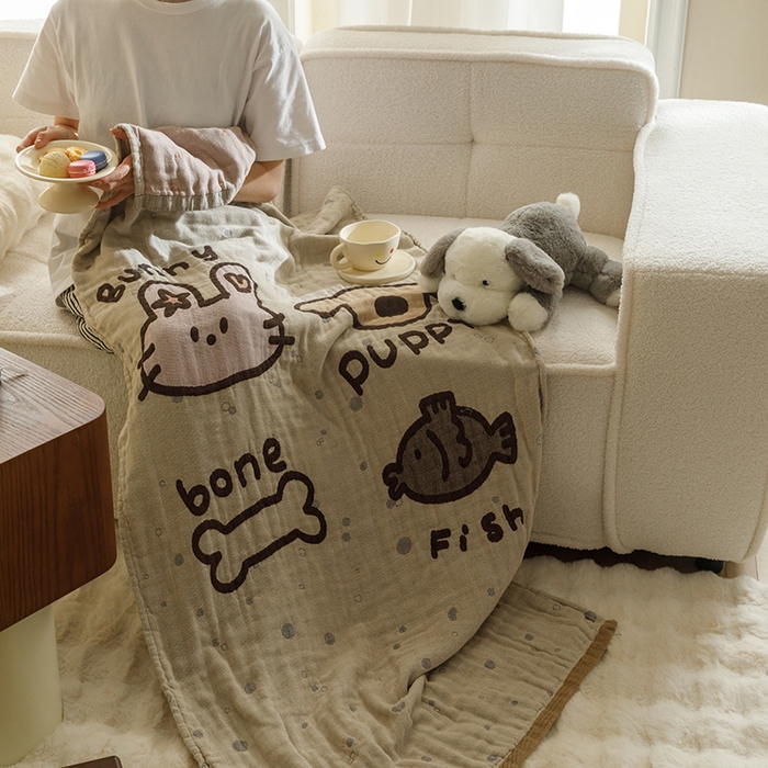 91家纺网 家纺一手货源 找家纺 沐珩家纺 2026新款全棉纯棉四层纱布浴巾沙发巾加大尺寸多功能毛巾毯 动物乐园