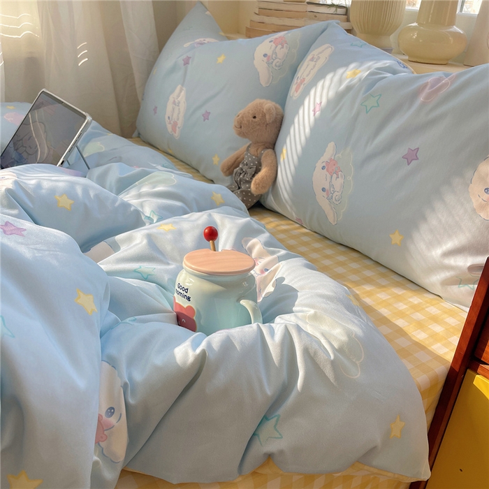 91家纺网 家纺一手货源 找家纺 桃子家居 2026新款A类三丽鸥正版授权卡通数码印花混搭纯棉印花系列四件套 棉三丽鸥-云朵玉桂狗