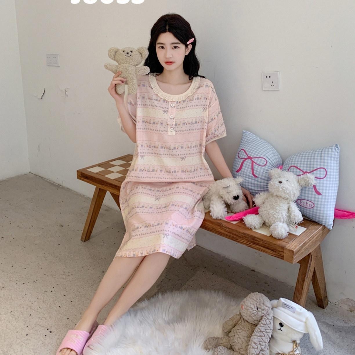 91家纺网 家纺一手货源 找家纺 妍景家居生活馆 2026新款春日特辑家居裙 粉色