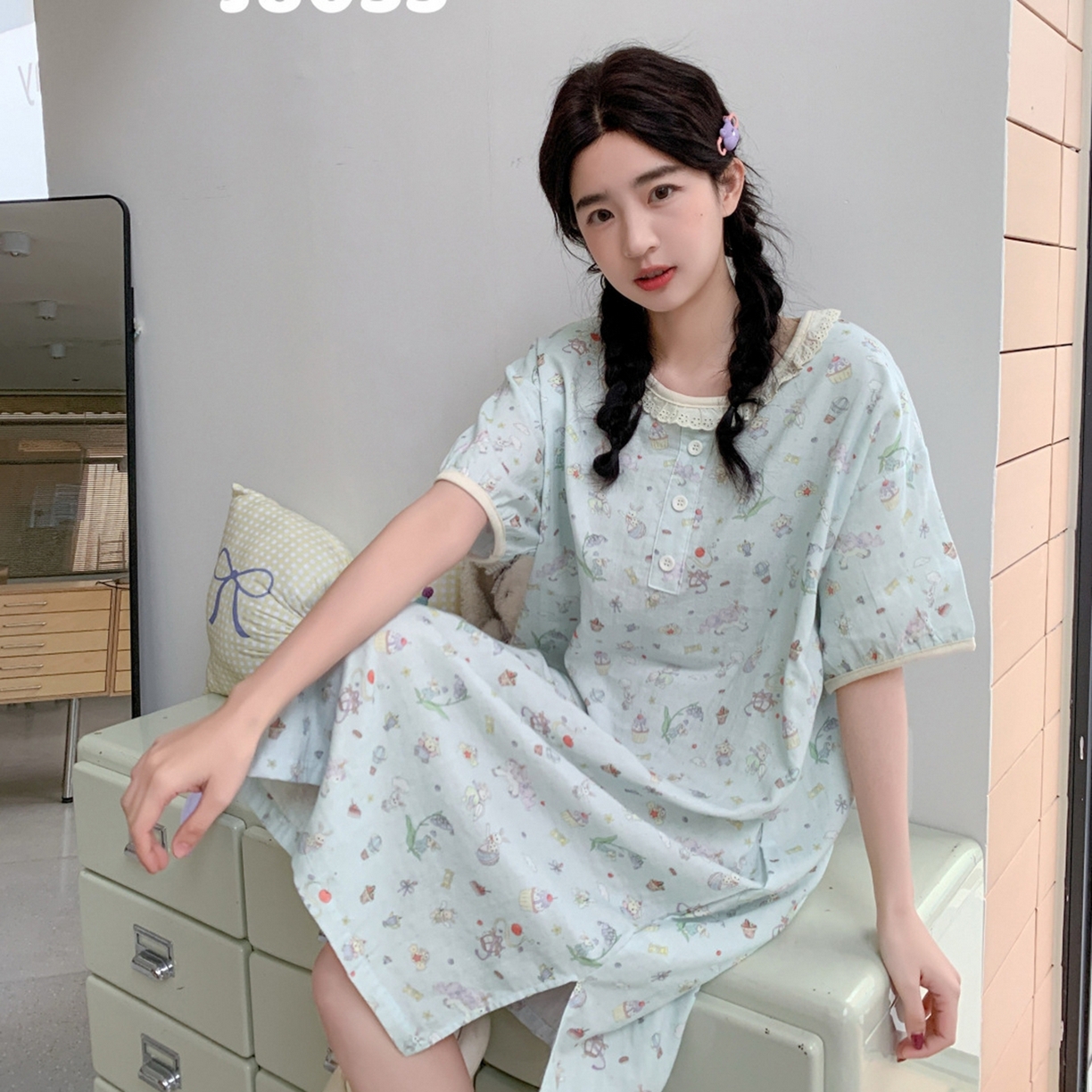 91家纺网 家纺一手货源 找家纺 妍景家居生活馆 2026新款春日特辑家居裙 绿色