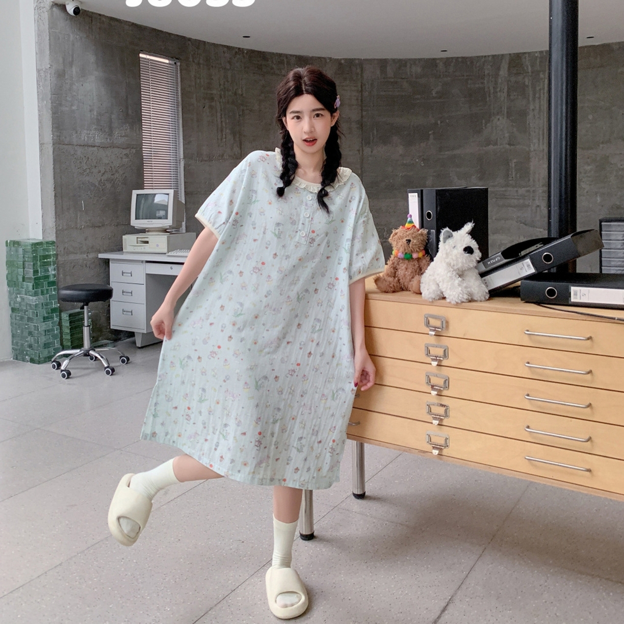 91家纺网 家纺一手货源 找家纺 妍景家居生活馆 2026新款春日特辑家居裙 绿色