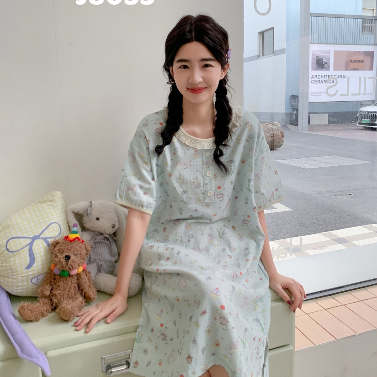 91家纺网 家纺一手货源 找家纺 妍景家居生活馆 2026新款春日特辑家居裙 绿色