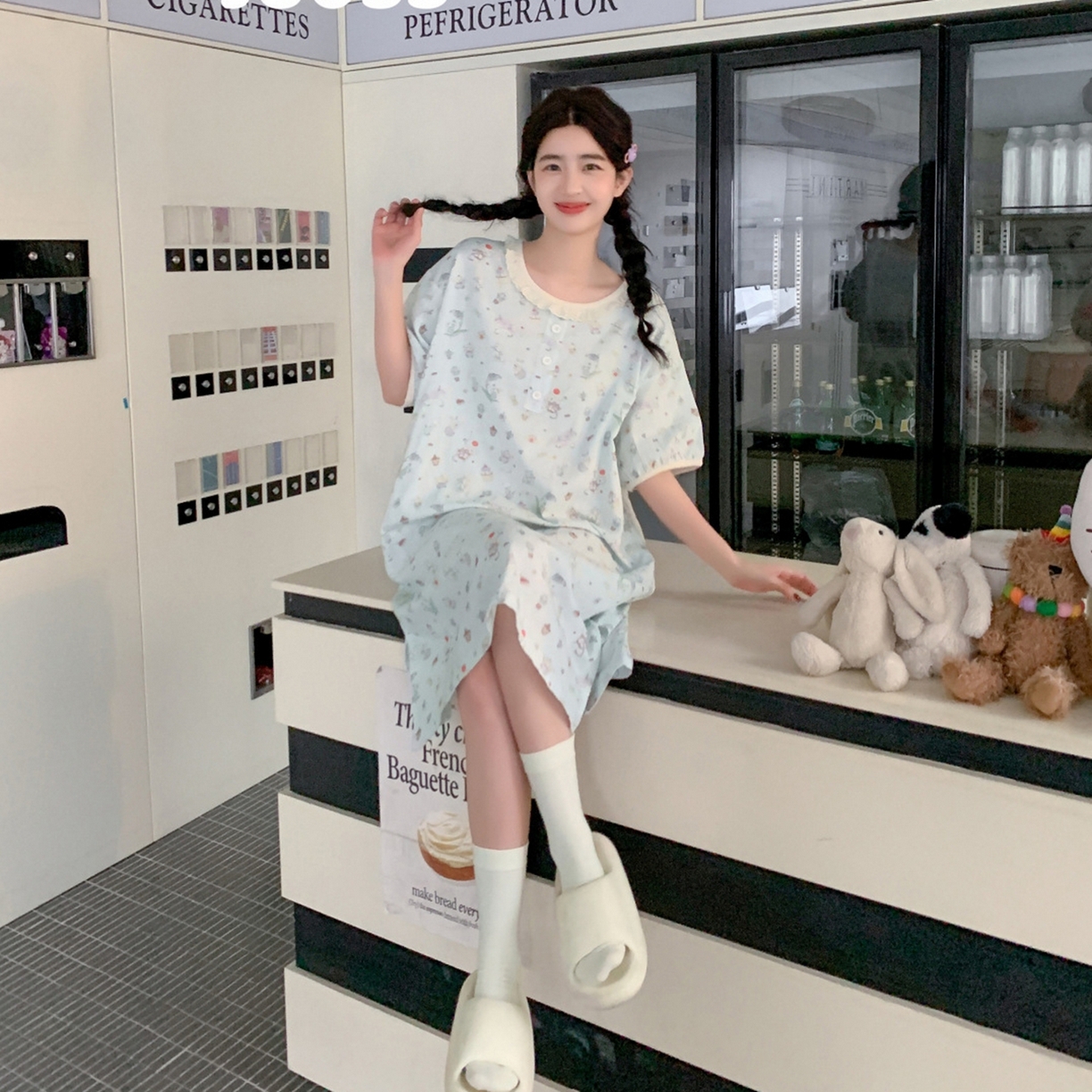 91家纺网 家纺一手货源 找家纺 妍景家居生活馆 2026新款春日特辑家居裙 绿色