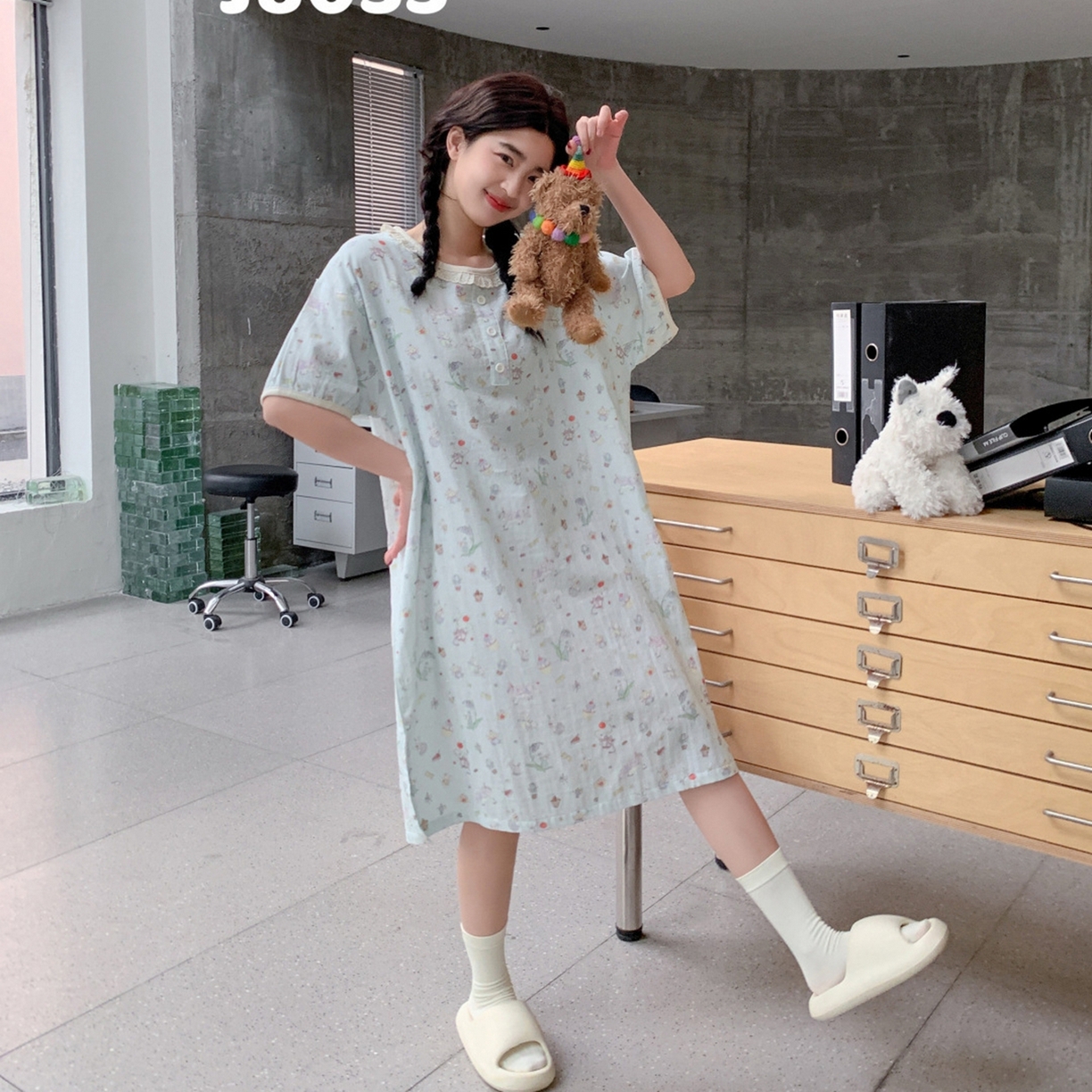 91家纺网 家纺一手货源 找家纺 妍景家居生活馆 2026新款春日特辑家居裙 绿色