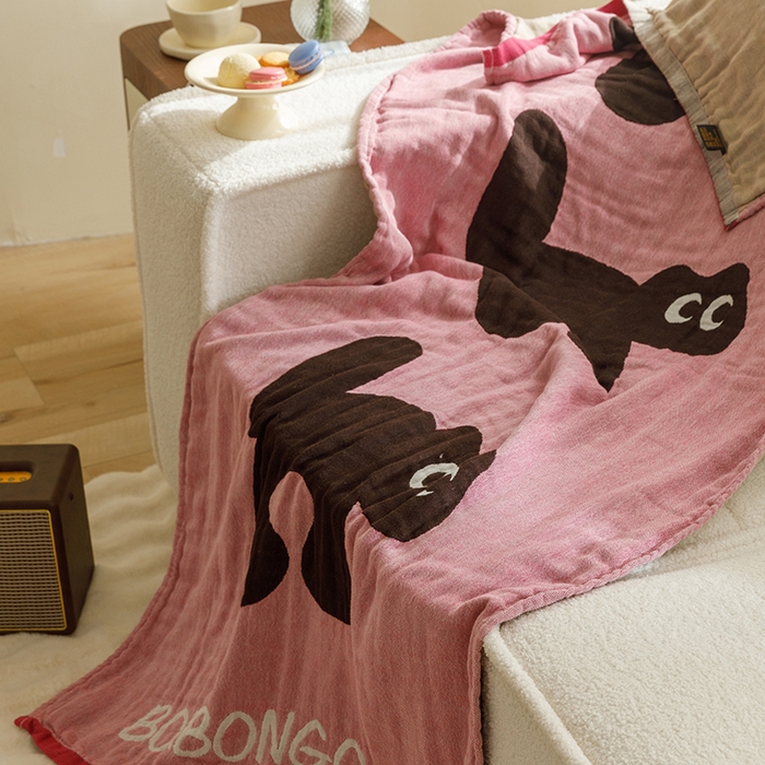 91家纺网 家纺一手货源 找家纺 沐珩家纺 2026新款全棉纯棉四层纱布浴巾沙发巾加大尺寸多功能毛巾毯 兜兜猫