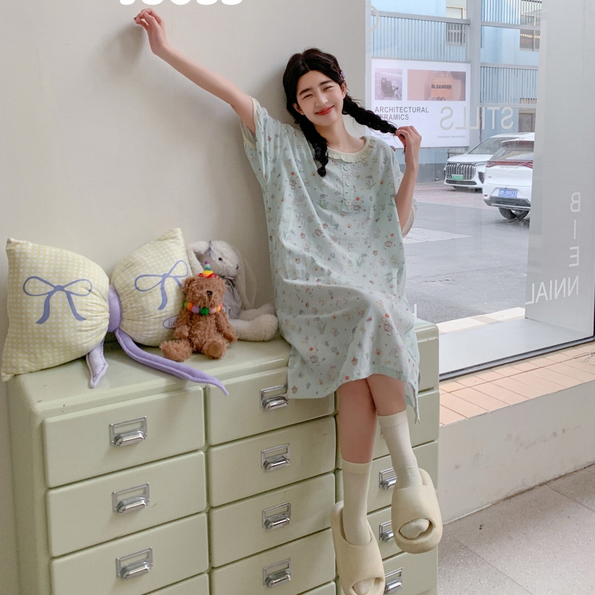 91家纺网 家纺一手货源 找家纺 妍景家居生活馆 2026新款春日特辑家居裙 绿色