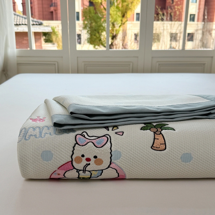 91家纺网 家纺一手货源 找家纺 凯罗 2026凯罗新款卡通印加绣花小红书爆款凉豆豆绣花床席可水洗床席款 夏日派对