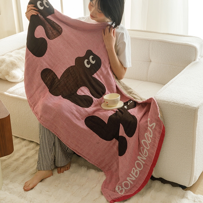 91家纺网 家纺一手货源 找家纺 沐珩家纺 2026新款全棉纯棉四层纱布浴巾沙发巾加大尺寸多功能毛巾毯 兜兜猫