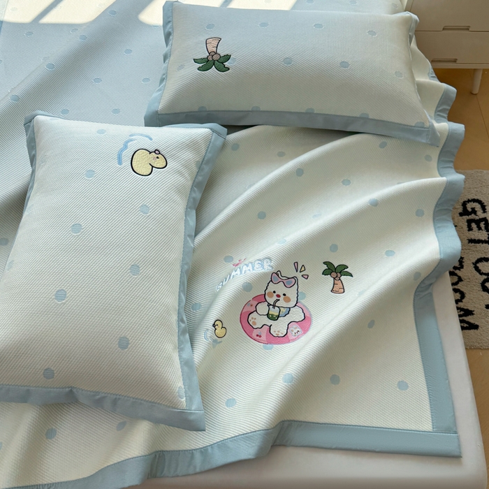 91家纺网 家纺一手货源 找家纺 凯罗 2026凯罗新款卡通印加绣花小红书爆款凉豆豆绣花床席可水洗床席款 夏日派对