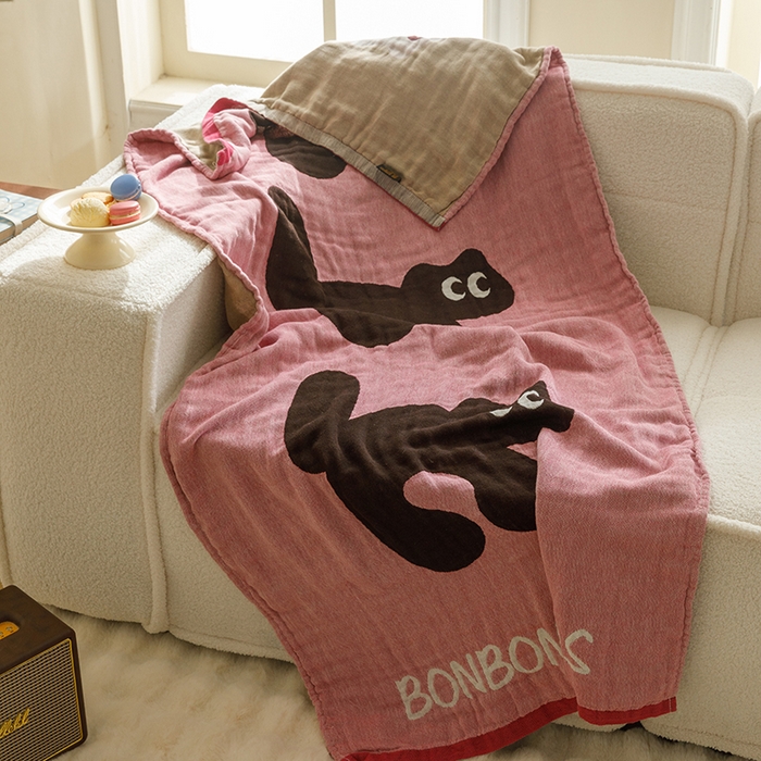 91家纺网 家纺一手货源 找家纺 沐珩家纺 2026新款全棉纯棉四层纱布浴巾沙发巾加大尺寸多功能毛巾毯 兜兜猫