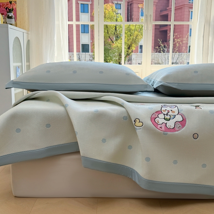 91家纺网 家纺一手货源 找家纺 凯罗 2026凯罗新款卡通印加绣花小红书爆款凉豆豆绣花床席可水洗床席款 夏日派对