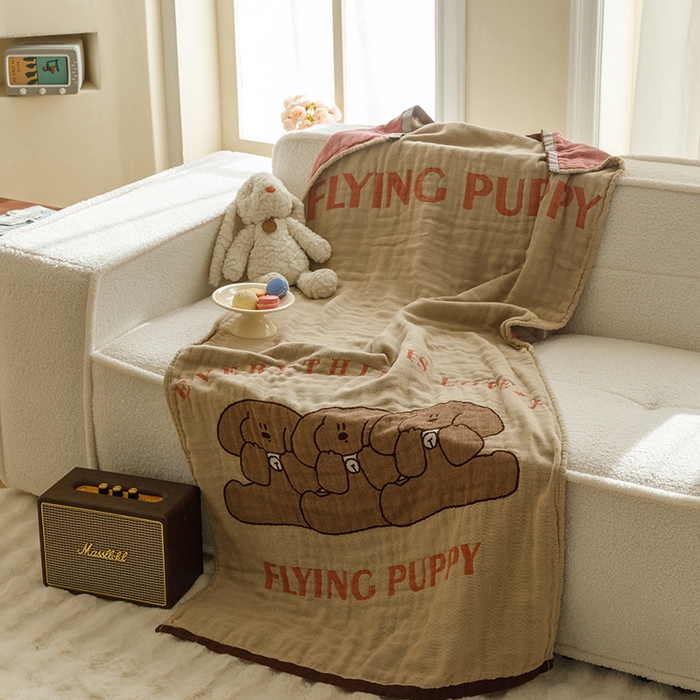 91家纺网 家纺一手货源 找家纺 沐珩家纺 2026新款全棉纯棉四层纱布浴巾沙发巾加大尺寸多功能毛巾毯 菲菲狗