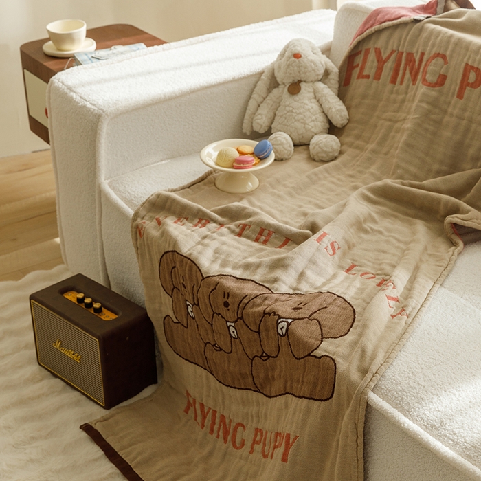 91家纺网 家纺一手货源 找家纺 沐珩家纺 2026新款全棉纯棉四层纱布浴巾沙发巾加大尺寸多功能毛巾毯 菲菲狗