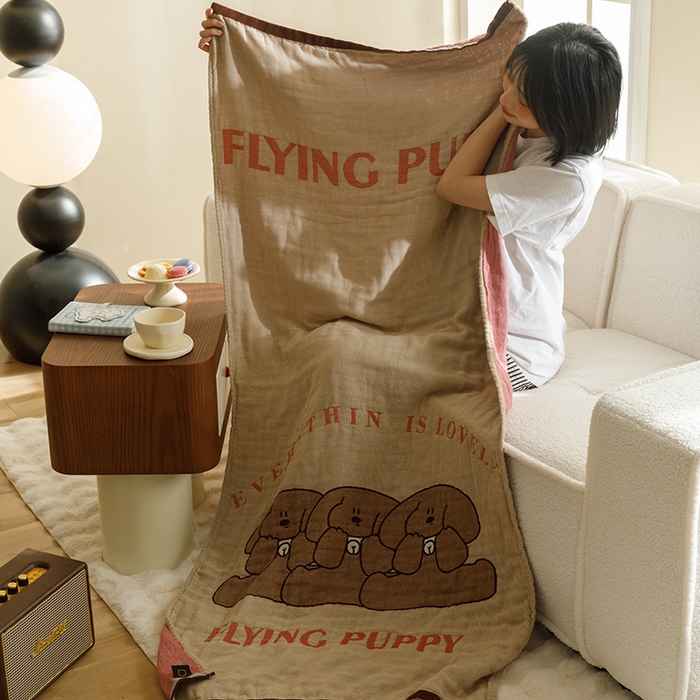 91家纺网 家纺一手货源 找家纺 沐珩家纺 2026新款全棉纯棉四层纱布浴巾沙发巾加大尺寸多功能毛巾毯 菲菲狗