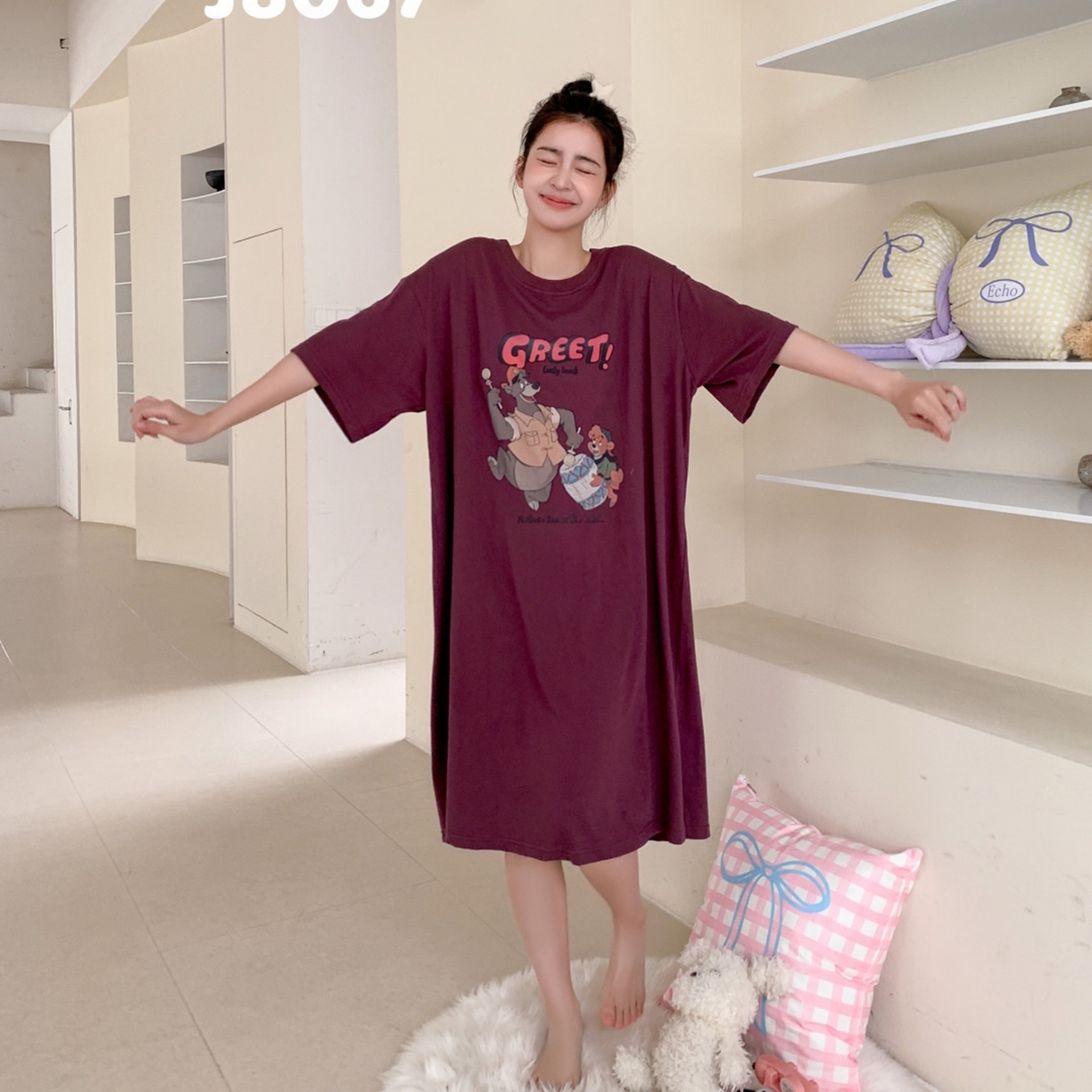 91家纺网 家纺一手货源 找家纺 妍景家居生活馆 2026新款丹麦夏日懒人裙 紫红