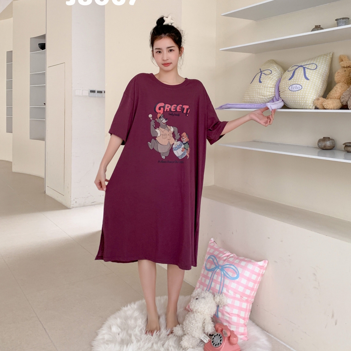 91家纺网 家纺一手货源 找家纺 妍景家居生活馆 2026新款丹麦夏日懒人裙 紫红