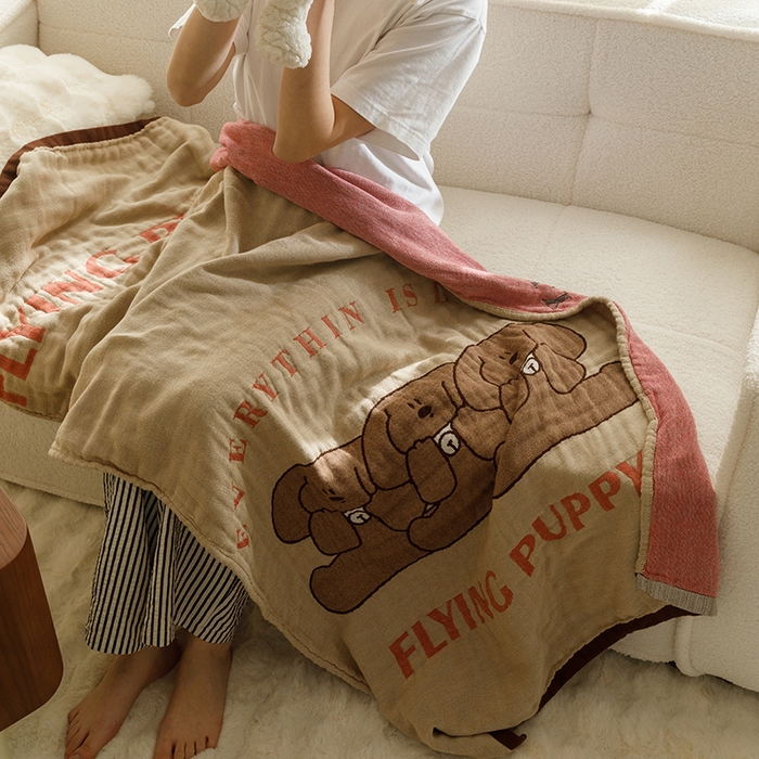 91家纺网 家纺一手货源 找家纺 沐珩家纺 2026新款全棉纯棉四层纱布浴巾沙发巾加大尺寸多功能毛巾毯 菲菲狗