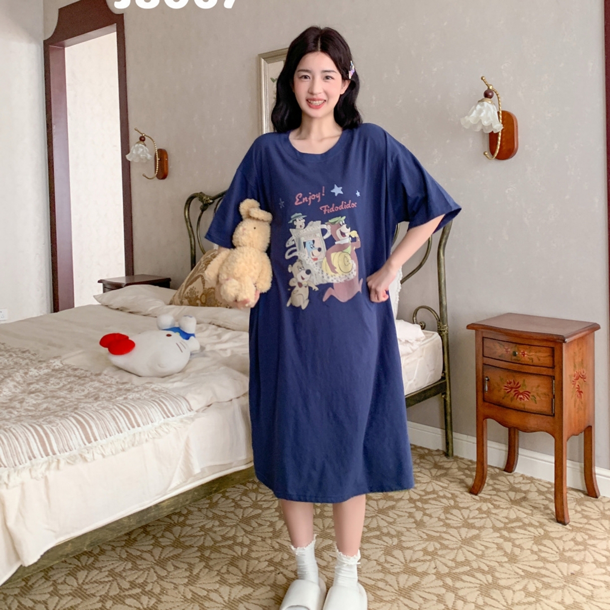 91家纺网 家纺一手货源 找家纺 妍景家居生活馆 2026新款丹麦夏日懒人裙 藏蓝