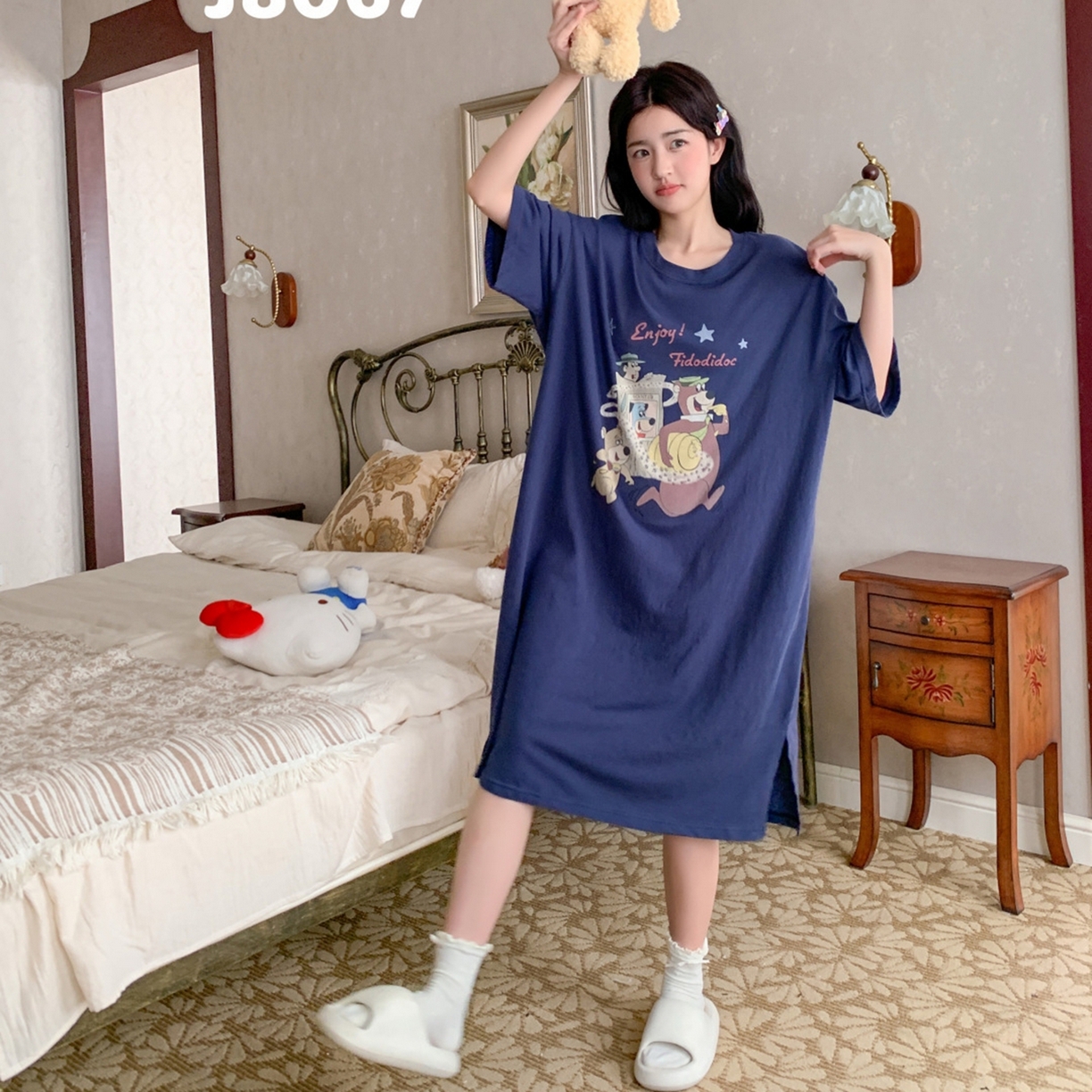 91家纺网 家纺一手货源 找家纺 妍景家居生活馆 2026新款丹麦夏日懒人裙 藏蓝