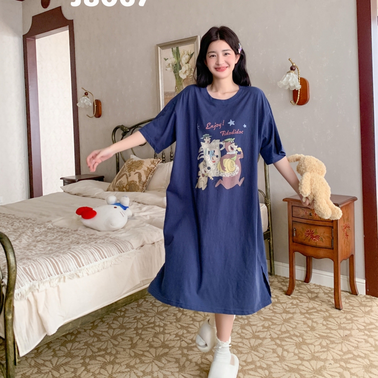 91家纺网 家纺一手货源 找家纺 妍景家居生活馆 2026新款丹麦夏日懒人裙 藏蓝