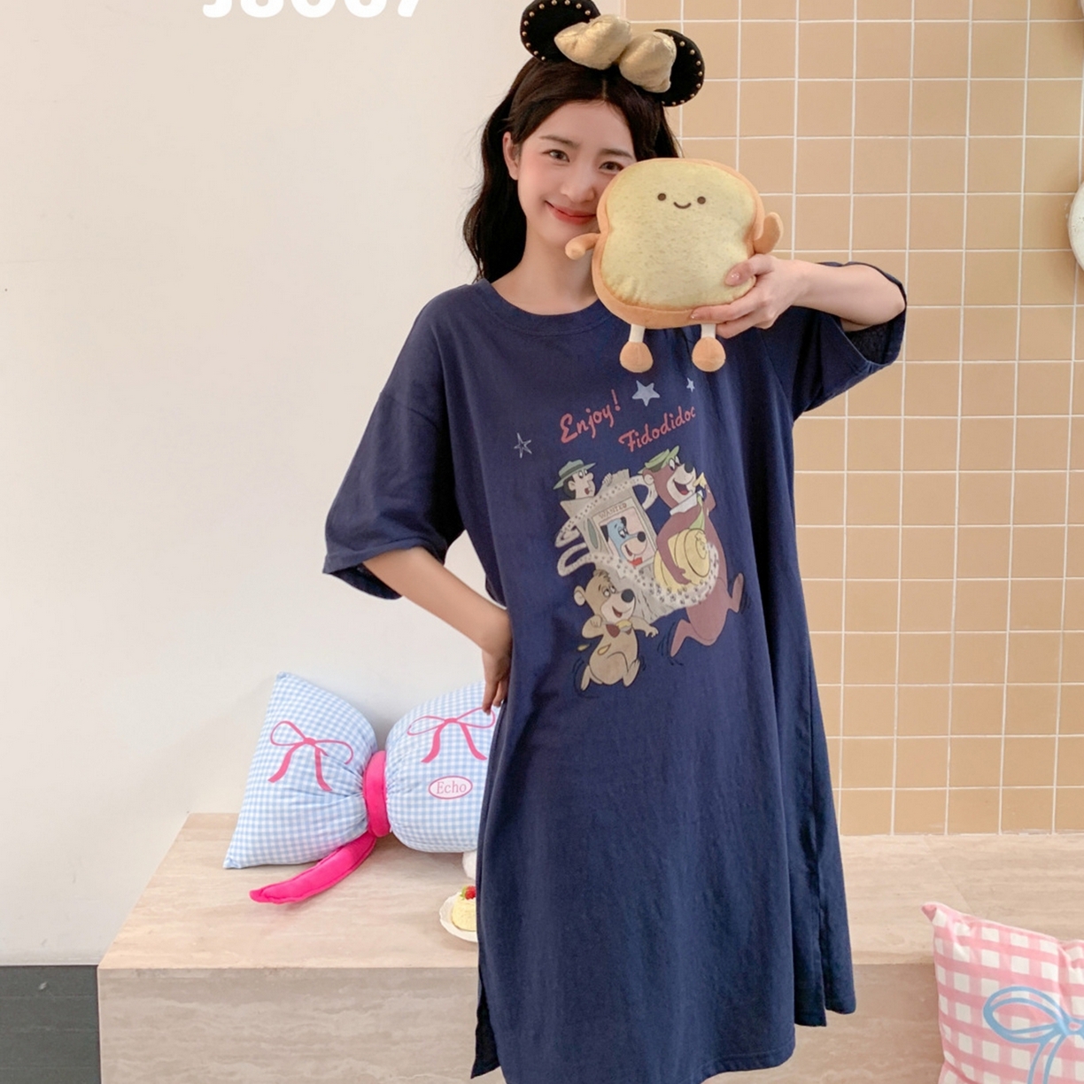 91家纺网 家纺一手货源 找家纺 妍景家居生活馆 2026新款丹麦夏日懒人裙 藏蓝