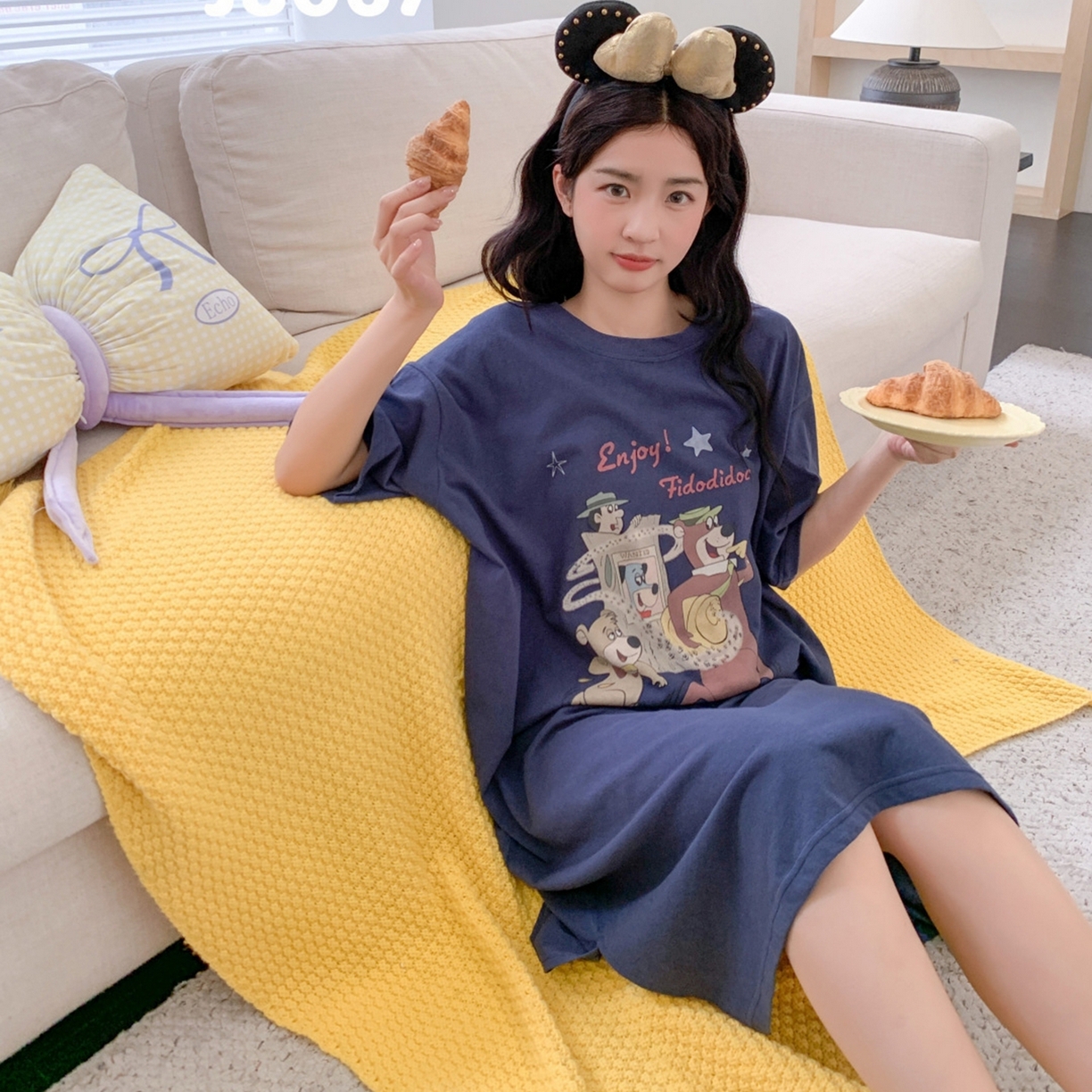 91家纺网 家纺一手货源 找家纺 妍景家居生活馆 2026新款丹麦夏日懒人裙 藏蓝