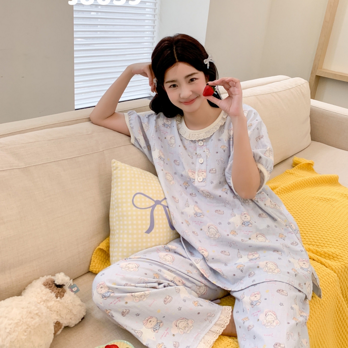 91家纺网 家纺一手货源 找家纺 妍景家居生活馆 2026新款甜蜜星愿套装 蓝色