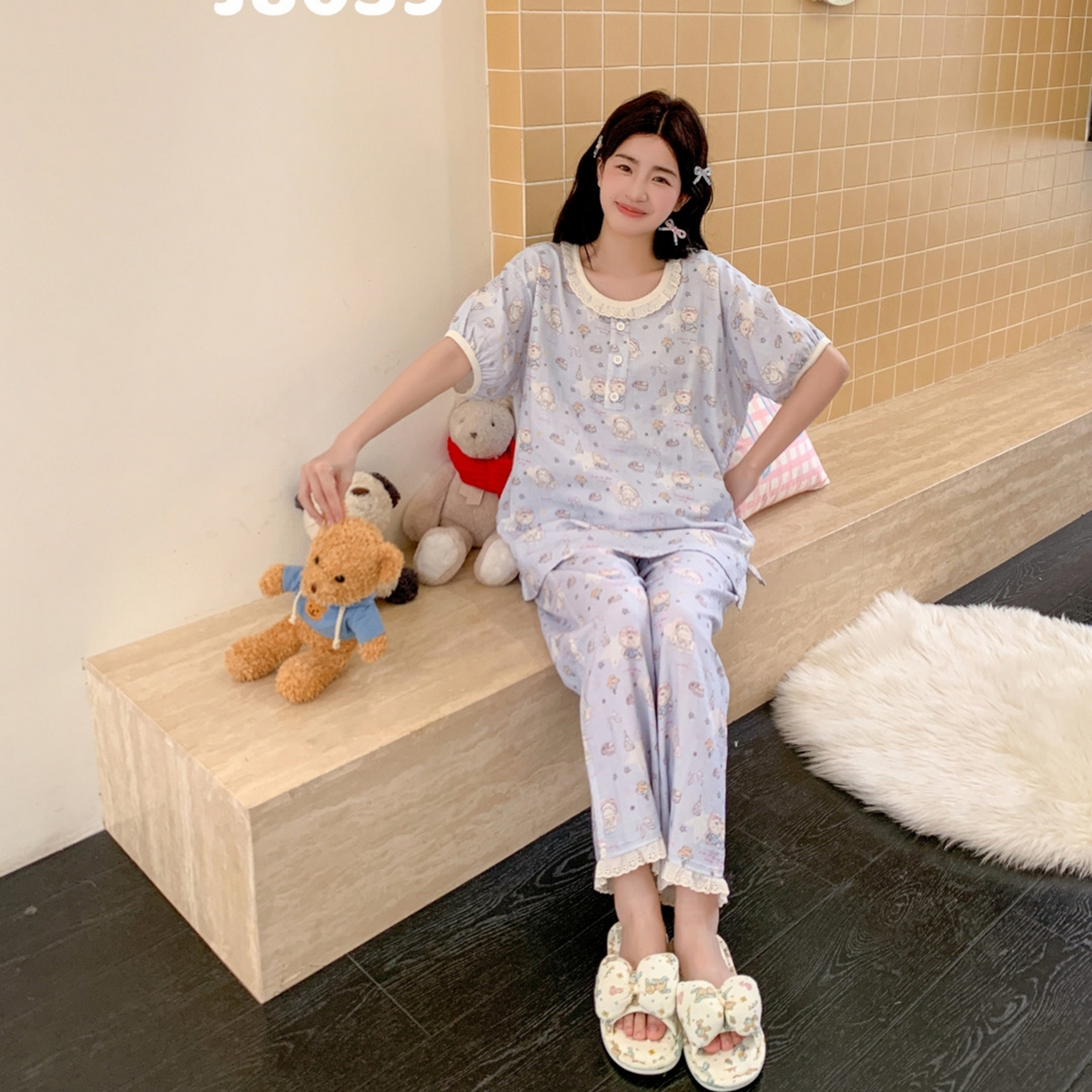 91家纺网 家纺一手货源 找家纺 妍景家居生活馆 2026新款甜蜜星愿套装 蓝色