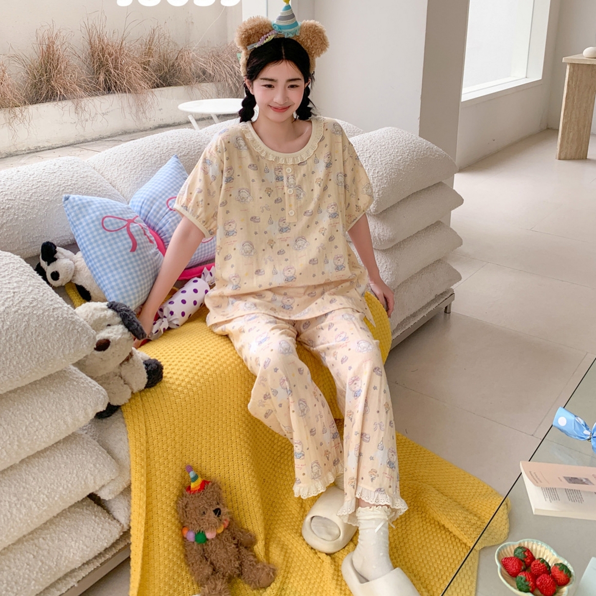 91家纺网 家纺一手货源 找家纺 妍景家居生活馆 2026新款甜蜜星愿套装 黄色