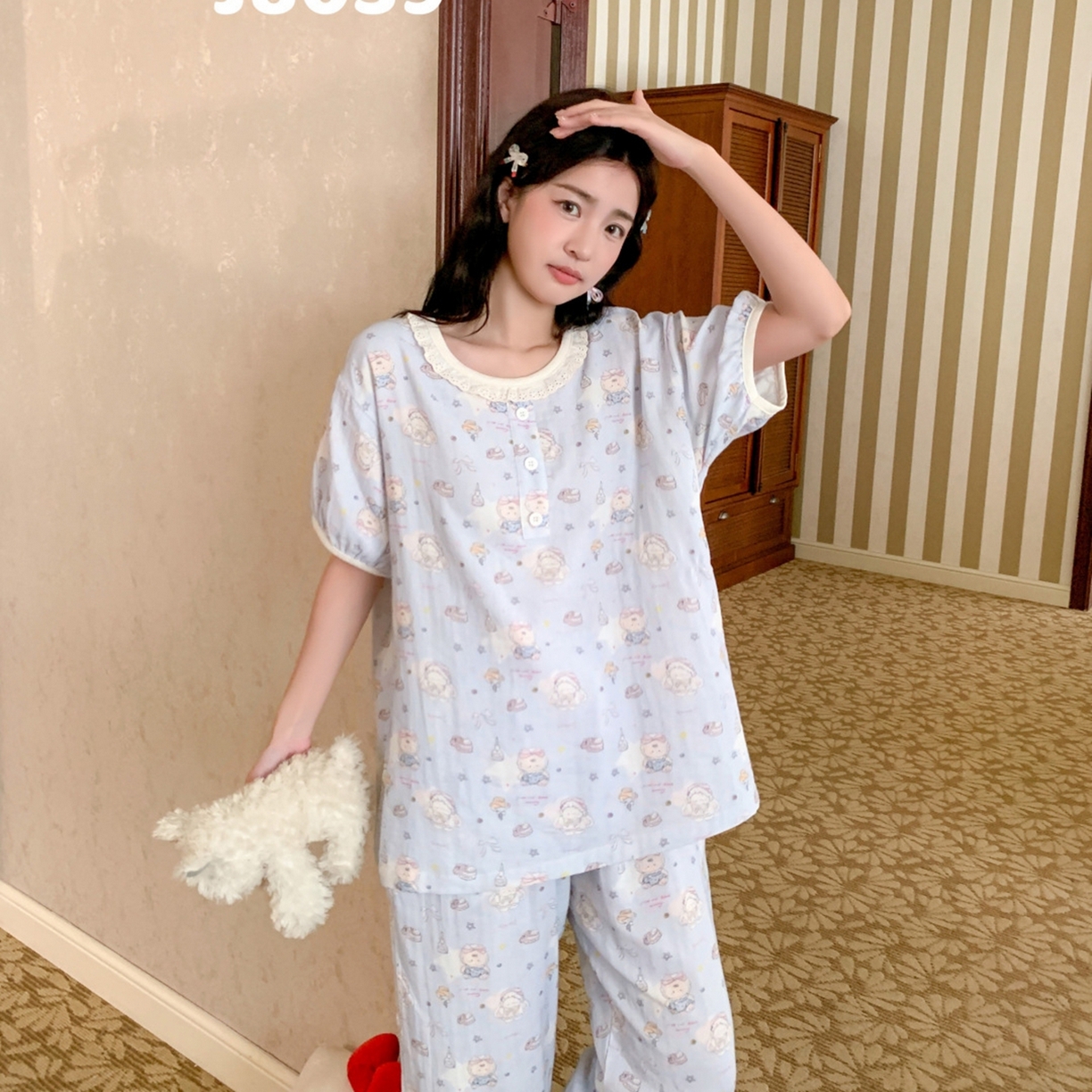 91家纺网 家纺一手货源 找家纺 妍景家居生活馆 2026新款甜蜜星愿套装 蓝色